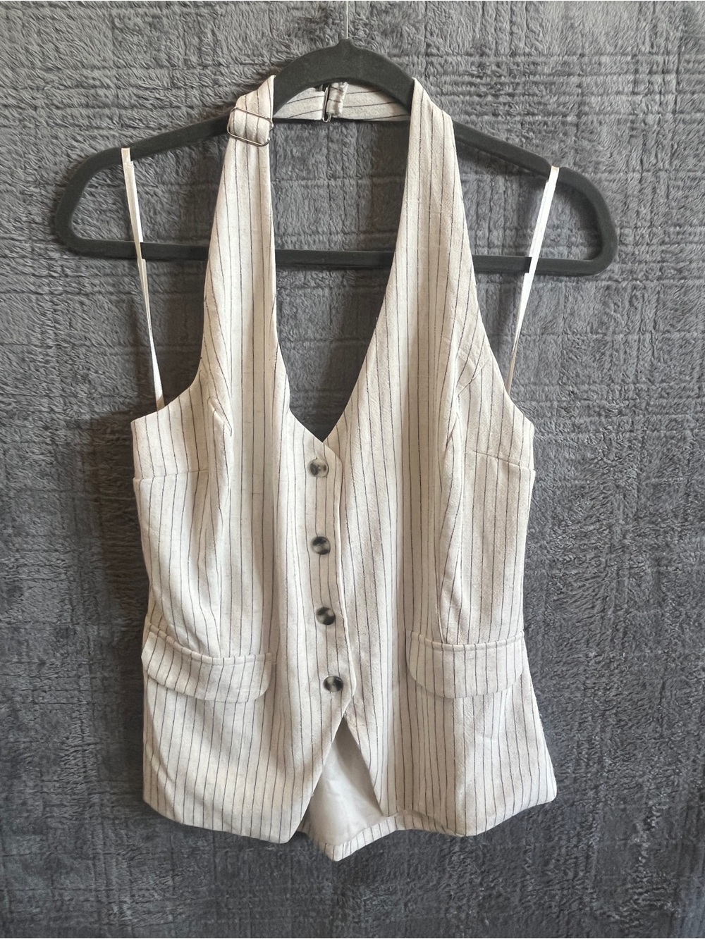 Monteau Cream Pinstripe Halter Vest